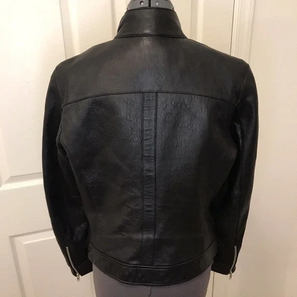 Women’s Genuine Leather Moto Jacket Medium, Black, by Mossimo - Picture 14 of 16